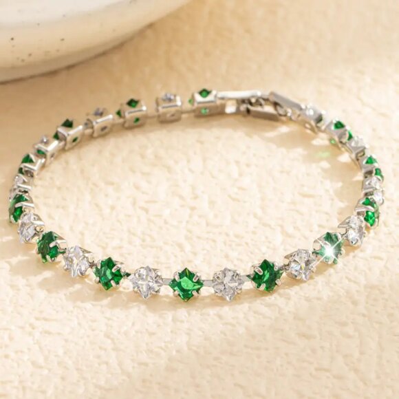925 Silver Womens 1ct Diamond 2ct Green Emerald Gemstone Tennis Bracelet Jewelry - Picture 1 of 5